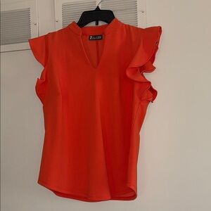 New York & Company Women's Vibrant Orange Ruffle Blouse